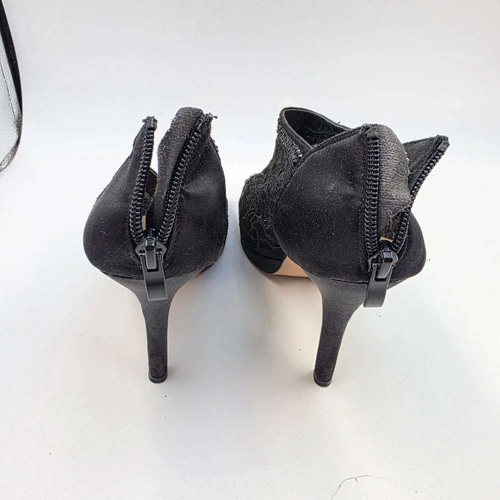 J. Renee Yael-3 Black Lace Rhinestone Peep Toe Bootie Heels Womens 8.5 J8-102